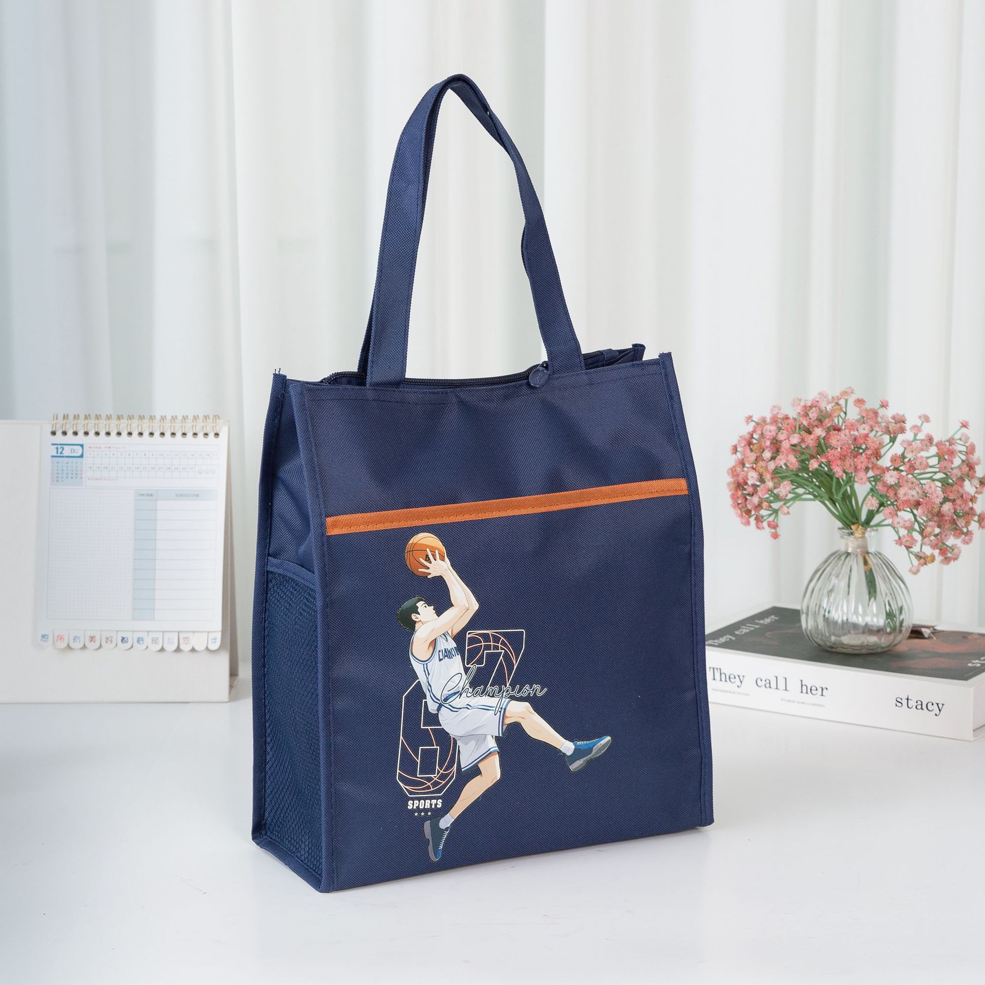 Student hand-held book bag, children's zipper homework file bag, primary and secondary school students' tutorial textbook storage bag, fabric packaging Specification image