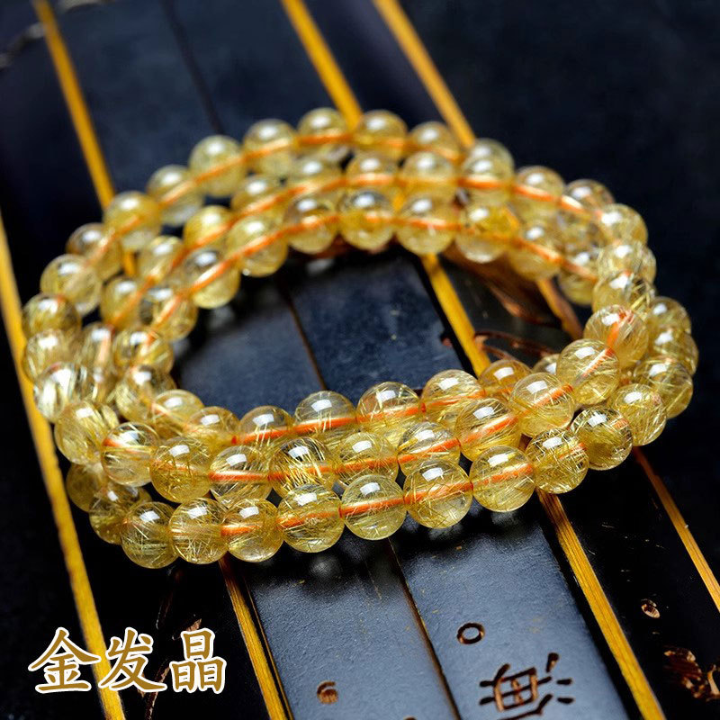 Natural gold rutile bracelet, women's multi-circle Buddhist prayer beads, three circles, 108 pieces yellow crystal titanium crystal bracelet accessories