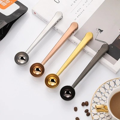 Cross-border stainless steel coffee spoon with clip two-in-one multi-functional food sealing clip coffee measuring spoon milk powder spoon spoon high precision kitchen essential tools convenient and practical thumbnail