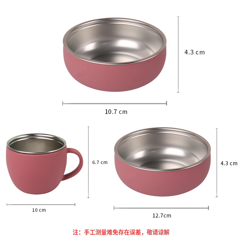 Baby Food Bowl And Cup 2-In-1 Silicone Plate Stainless Steel Tableware Set Food Grade Safe Material Feeding Tableware Baby Tableware Set Item Picture