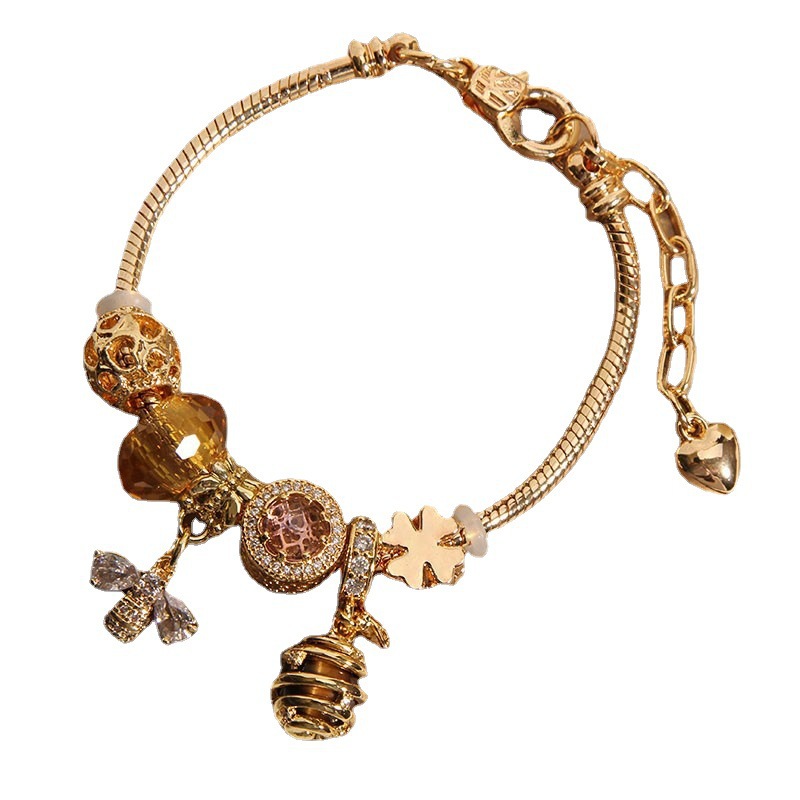 Pan Family style rose gold beehive bracelet, women's crystal bracelet, student best friend bracelet gift, fashionable and trendy Item Picture