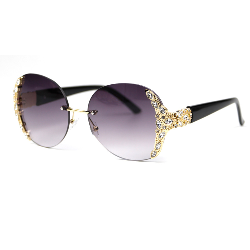 New European and American fashionable metal frameless diamond-encrusted personalized street style fashion show sunglasses, women's UV protection sunglasses, and fashionable and trendy accessories Specification image