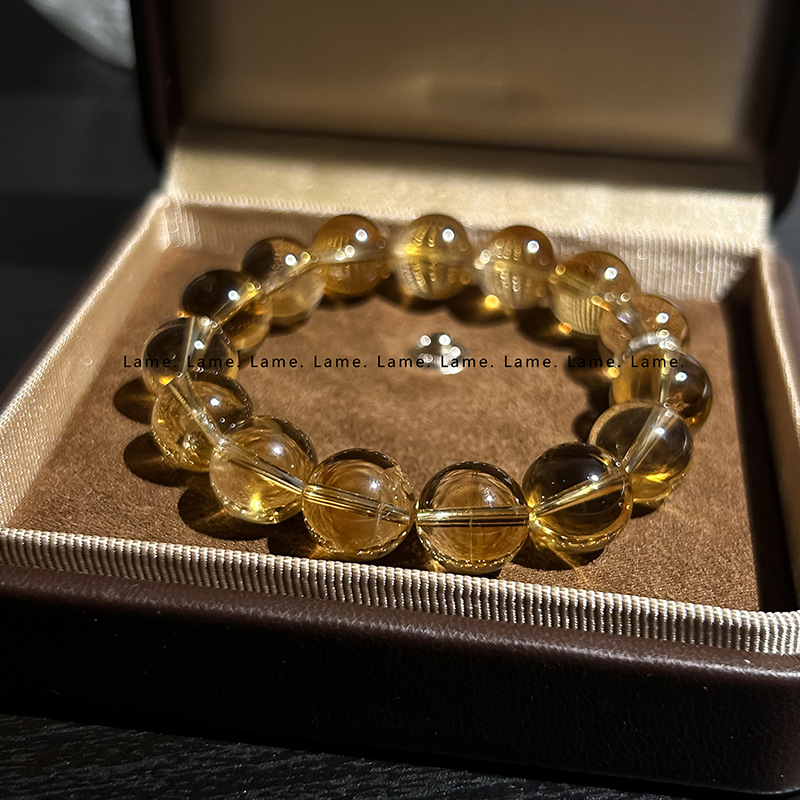 原创天然黄水晶手链女招财手串男女款手珠饰品手饰礼物清透暴力黄款式简约时尚