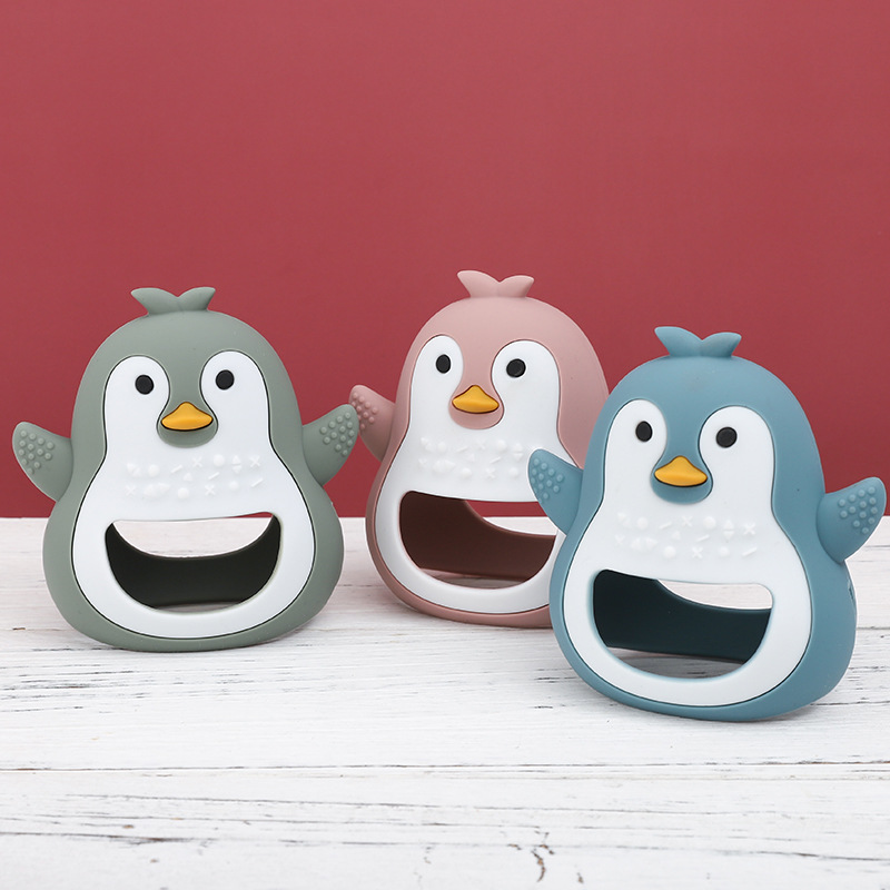 Amazon's new baby silicone teether stick comfort bracelet Penguin teether glove toy baby teether stick glove type teether grinder full figure