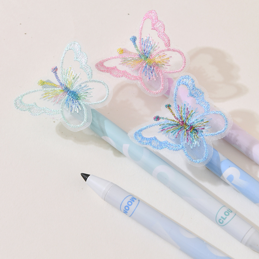 晨兮创意手工刺绣蕾丝蝴蝶按动铅笔免削写不完活动铅笔