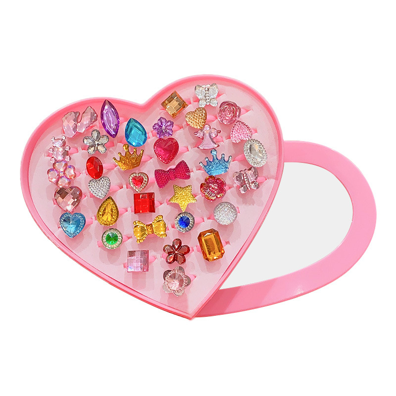 Korean children's gemstone ring, little princess toy accessory, girl baby crystal diamond adjustable ring gift box, children's jewelry Item Picture