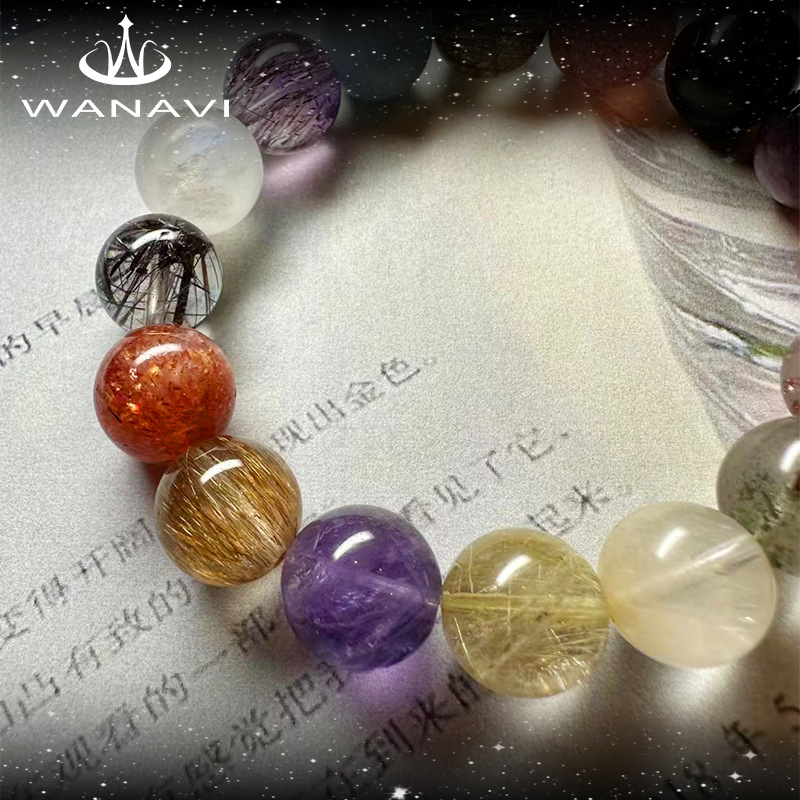 Wasabi Natural personal Crystal multi-treasure bracelet, horse powder strawberry crystal rabbit hair amethyst golden hair crystal bracelet accessory, fashionable and versatile Specification image