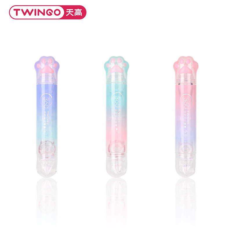 TWINGO Tian Gao toothbrush, gradient cat claws, 360-degree rotating mouth correction, with dot glue, dual-head two-in-one design, replaceable core for oral cleaning Item Picture