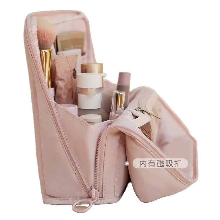 The new vertical large-capacity makeup bag has a high appearance level, is waterproof, portable, and has multiple compartments for storage. It is suitable for traveling, mom's dinner bag, and makeup and toiletries bag Item Picture