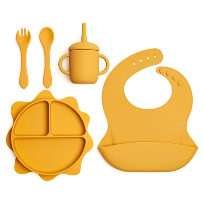 Silicone baby eating training set food grade children feeding tableware Complementary food bowl cup plate safe and durable and easy to clean thumbnail