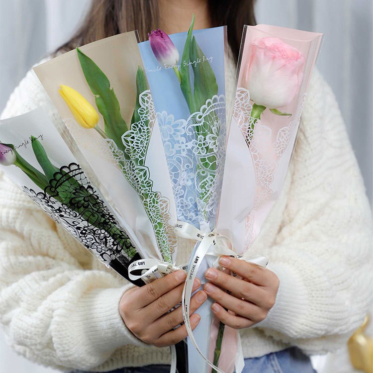 New romantic lace bouquet bags, transparent rose packaging bags, multi-flower wrapping bags, diy floral decoration products details Picture