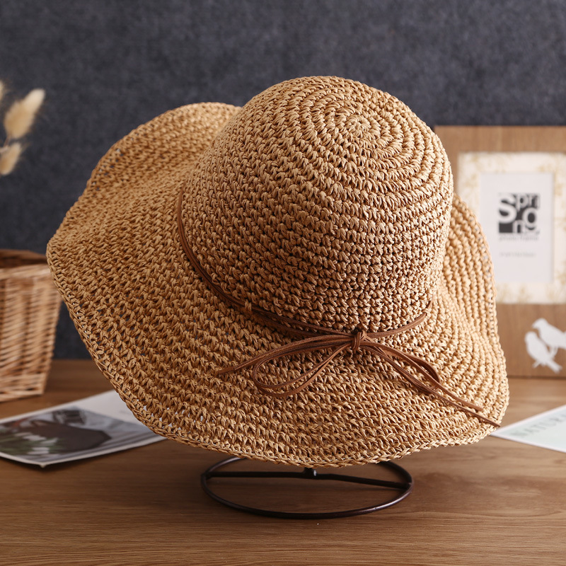 Summer women's wide-brimmed straw sun hat, crochet fine craftsmanship, beach sun hat, sun protection, versatile, foldable straw hat, adult hat factory direct sales Specification image