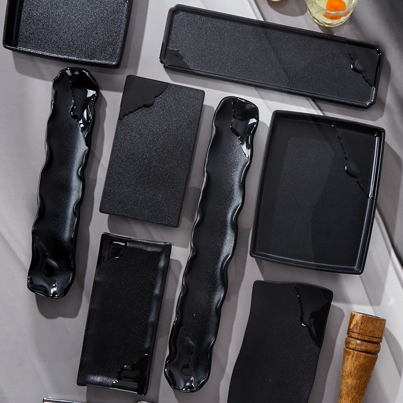Melamine commercial Japanese black hot pot side plates, dessert plates, sushi plates, hot pot side plates, barbecue plates and grilled meat plates Specification image