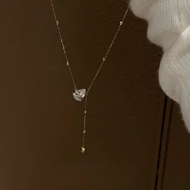 S925纯银鸽子闪钻金珠Y字水滴锆石项链女轻奢高级锁骨链吊坠配饰