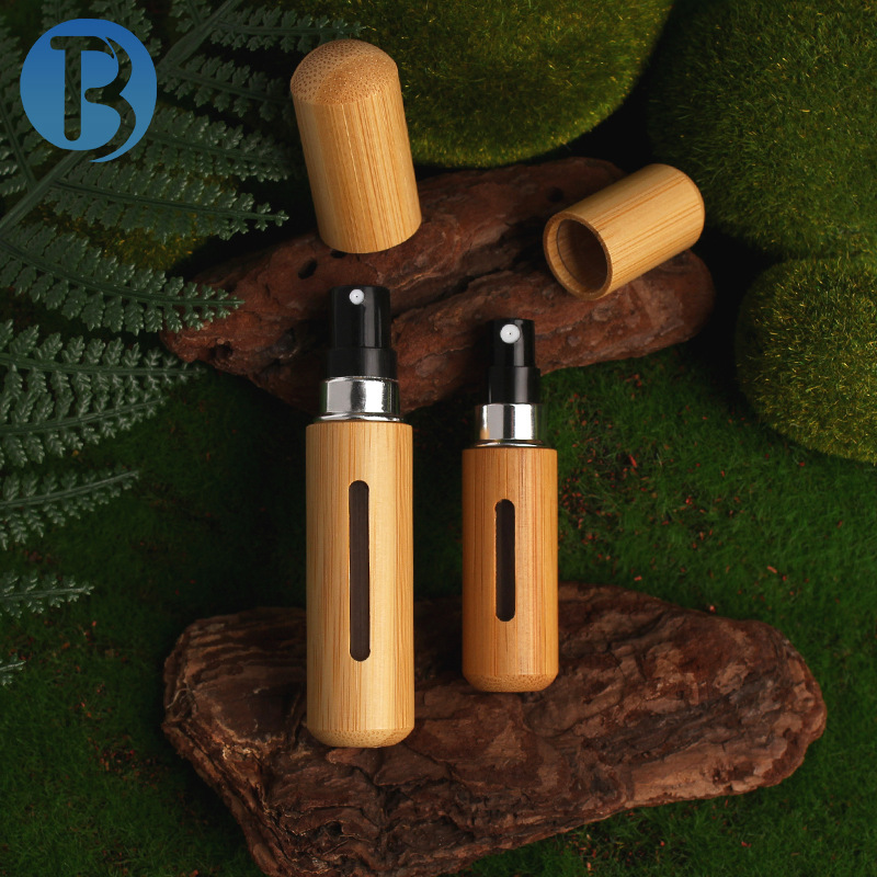 Creative bamboo and wood perfume direct filling bottles, 5ml, 8ml, with bamboo shells, bottom filling, self-pump spray filling bottles, portable travel filling bottles, eco-friendly press-type spray bottles Specification drawing
