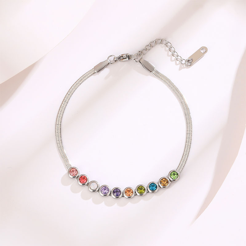 新款气质高级感彩色镶钻钛钢女士手链 扁蛇链子手环网红时尚个性手饰 独特魅力展现