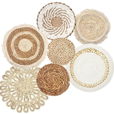 Hand-woven straw wall decoration and hanging ornament set, papyrus, gourd grass, corn husk hanging piece, Bohemian folk wall hanging and wall decoration, elegant artistic taste home decoration thumbnail