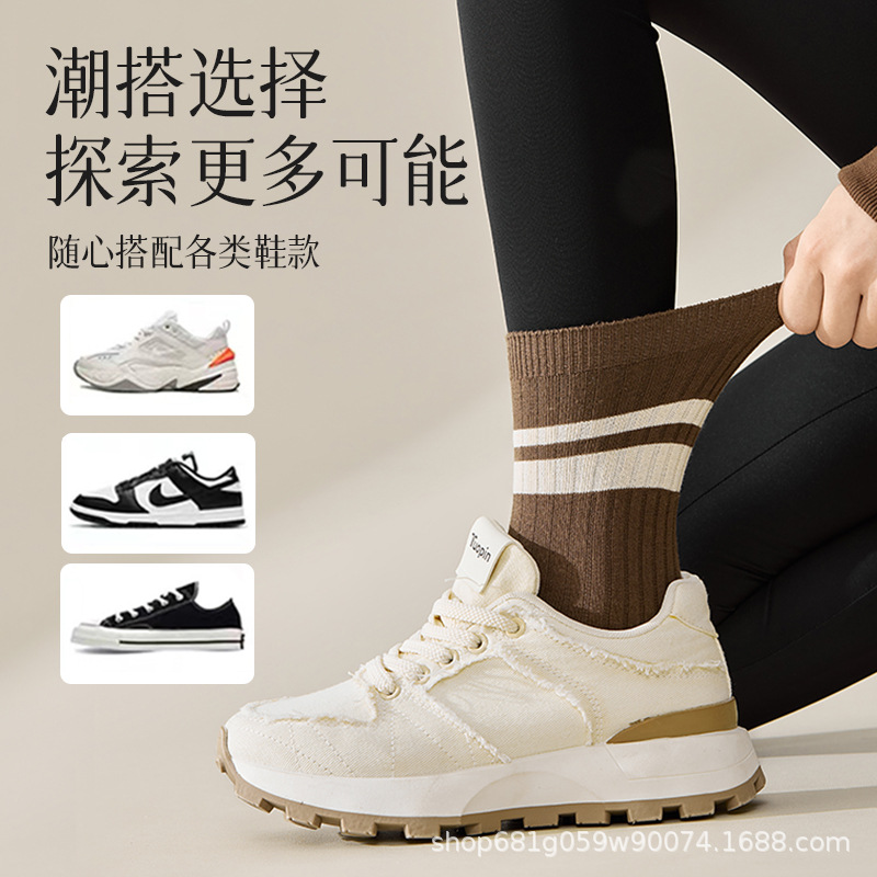 Pure cotton women's mid-calf pile socks spring and autumn sports casual thin sweat-absorbing boneless long socks women's spring and summer style all-cotton breathable and comfortable Application Scenario