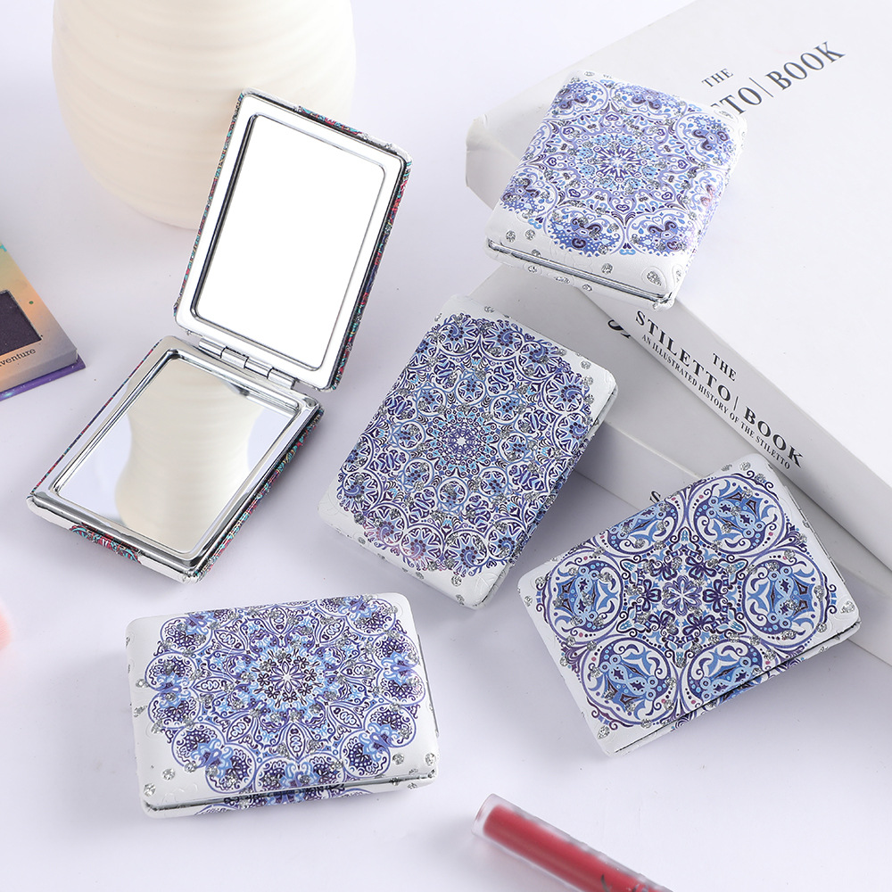 新疆风情迷你化妆镜波西米亚厚款方形复古潮流便携日用百货卫浴用品