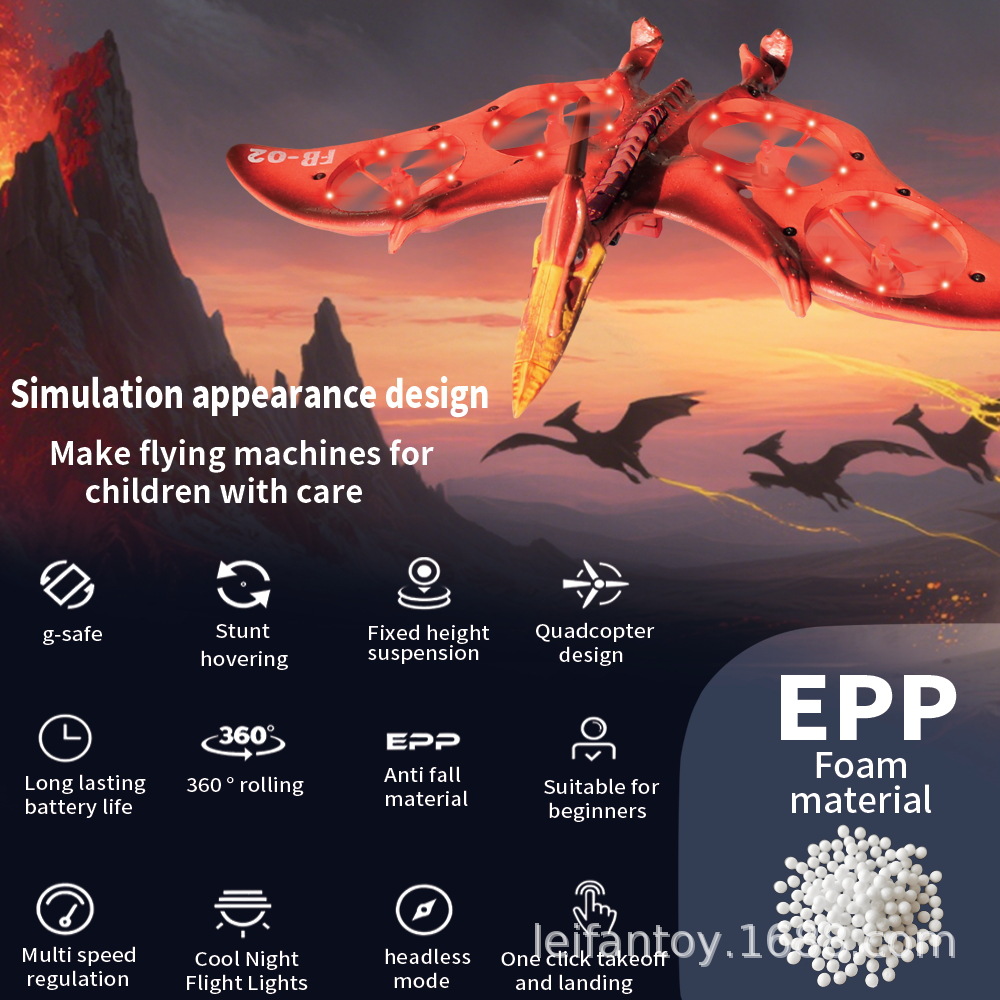 Cross-border foreign trade remote control aircraft, wing Loong fighter jet, dinosaur simulation, cool lights, quadcopter toy details Picture