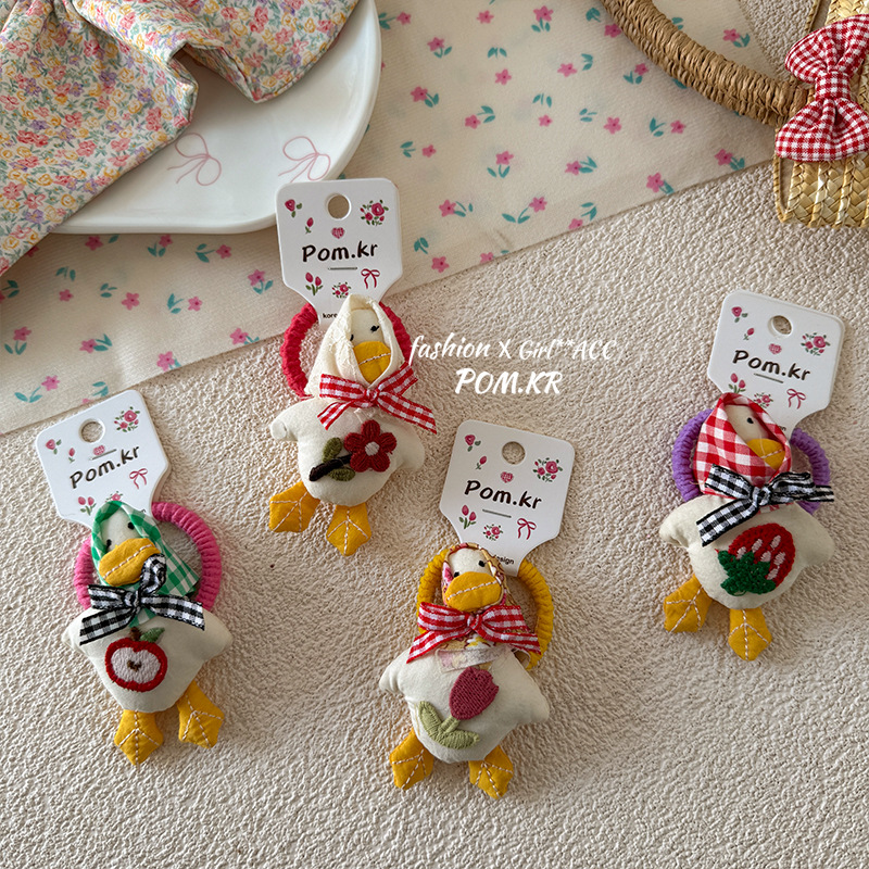 2025 primavera nuevo dibujo animado niños lindo pato estilo divertido cola de caballo anillo de pelo banda de cuero accesorios de pelo mujeres