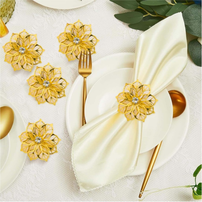 Step into the factory's direct sales of European-style retro rhinestone flower napkin rings, fashionable dining table decorations, hotel mouth cloth rings and festival supplies details Picture