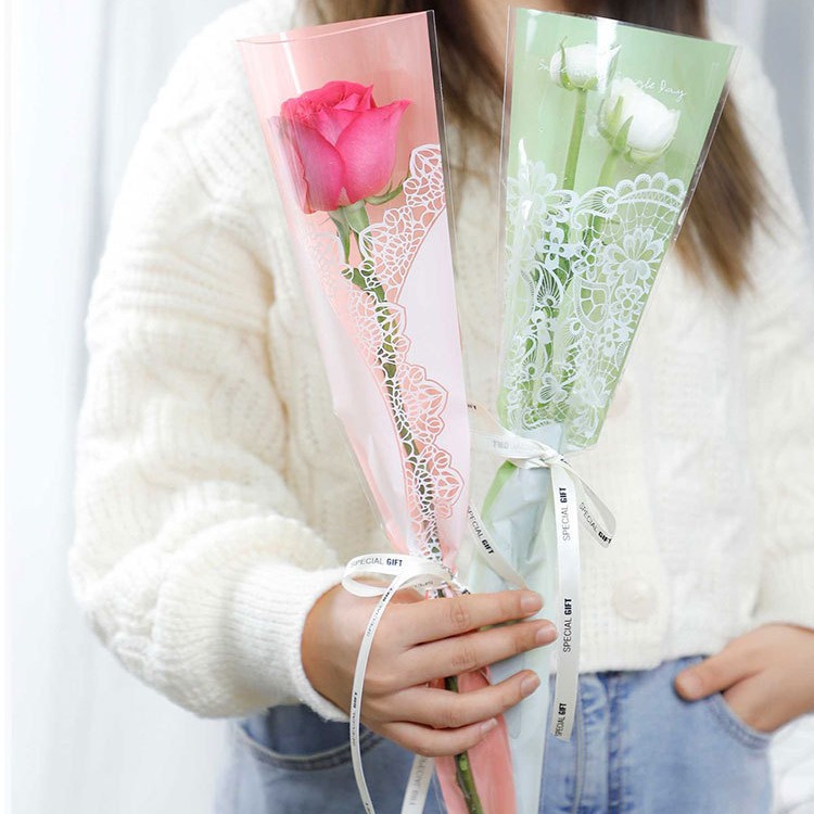 New romantic lace bouquet bags, transparent rose packaging bags, multi-flower wrapping bags, diy floral decoration products Specification image