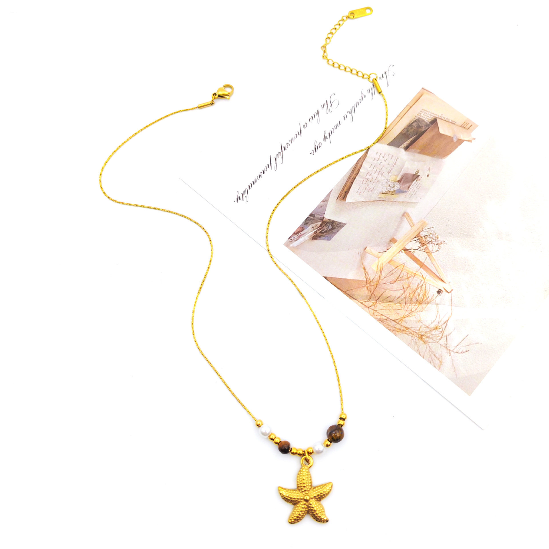 18K gold electroplated stainless steel vacuum pendant, DIY jewelry accessory, starfish necklace, summer ocean-style necklace pendant, beautiful and dazzling Specification image