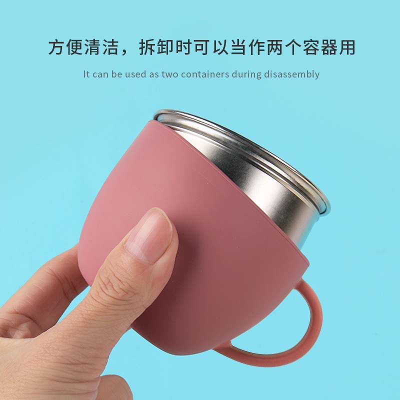 Baby Food Bowl And Cup 2-In-1 Silicone Plate Stainless Steel Tableware Set Food Grade Safe Material Feeding Tableware Baby Tableware Set Specification drawing