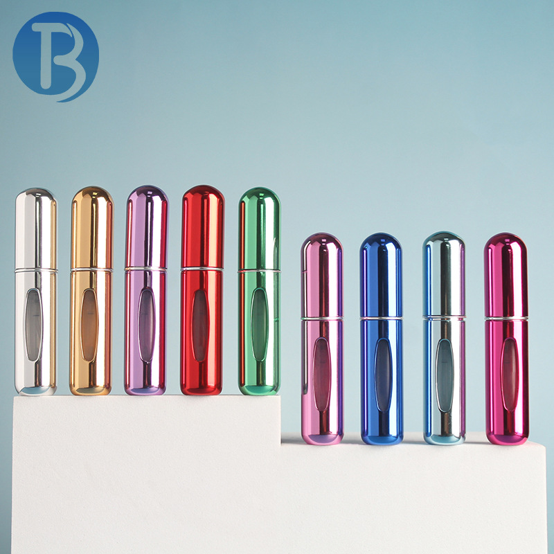 Creative multi-color 5ml, 8ml self-pump bottom direct filling perfume sample dispensing bottle, spray bottle, recyclable, portable, pencil size lightweight perfume bottle Application Scenario