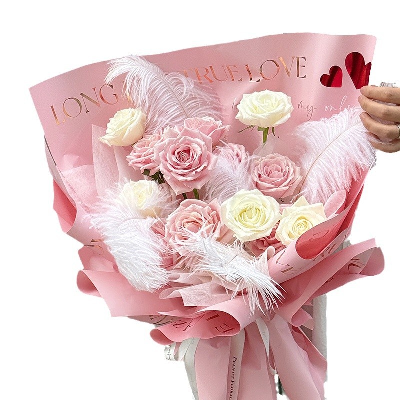 Tres colores hot stamping viva el verdadero amor impermeable estilo coreano papel de envoltura de flores ramo de flores material de arte floral envoltura de rosas papel de flores suministros para la tienda de flores Item Picture