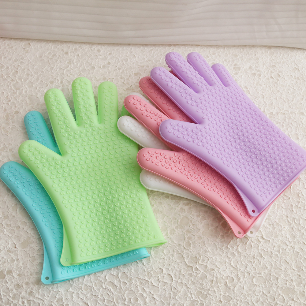 Silicone thick kitchen cleaning and dishwashing gloves Anti-scalding anti-high temperature microwave baking insulated household oven gloves are practical and durable details Picture