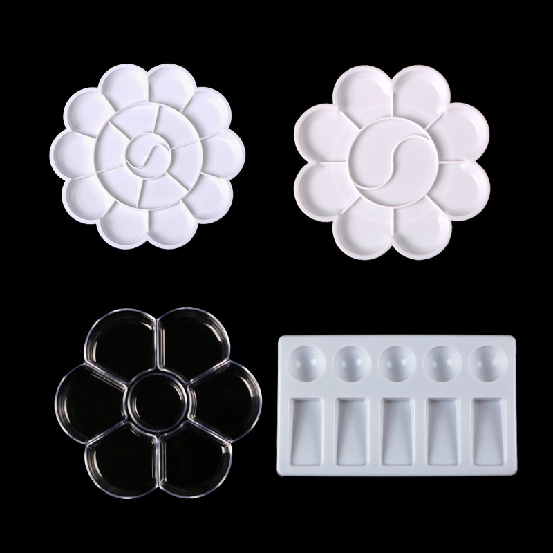 Boyi Xuan Plum blossom-shaped transparent children's watercolor palette, student traditional Chinese painting art hand-painted plastic palette, color-mixing supplies details Picture