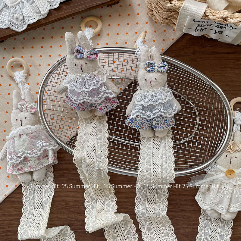 New Korean-style cute rabbit floral dress fabric pendant, children's room decoration, girl lace storage strap accessory Specification image