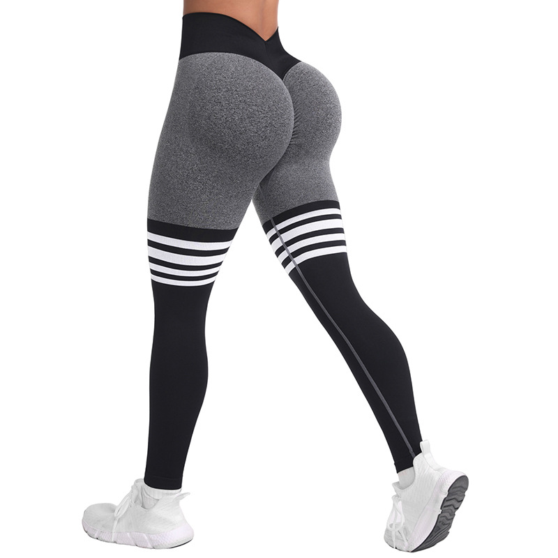 Cross-border high-waisted tight-fitting fitness pants, women's yoga pants, seamless striped design, peach yoga hip-lifting pants, yoga wear, stockings style, comfortable and breathable fitness pants