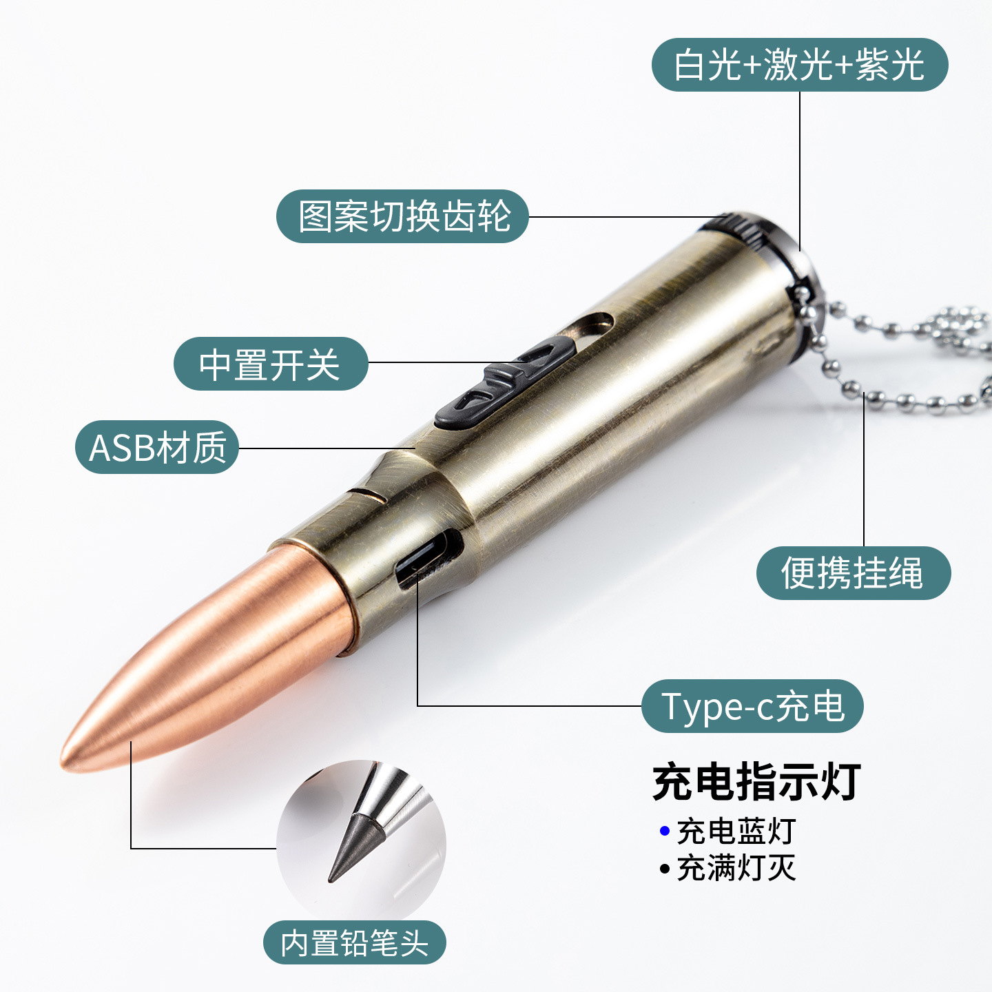 Multi-functional keychain flashlight, three-source bullet headlamp, laser pattern, purple light banknote inspection lighting, pencil hand-held flashlight Application Scenario