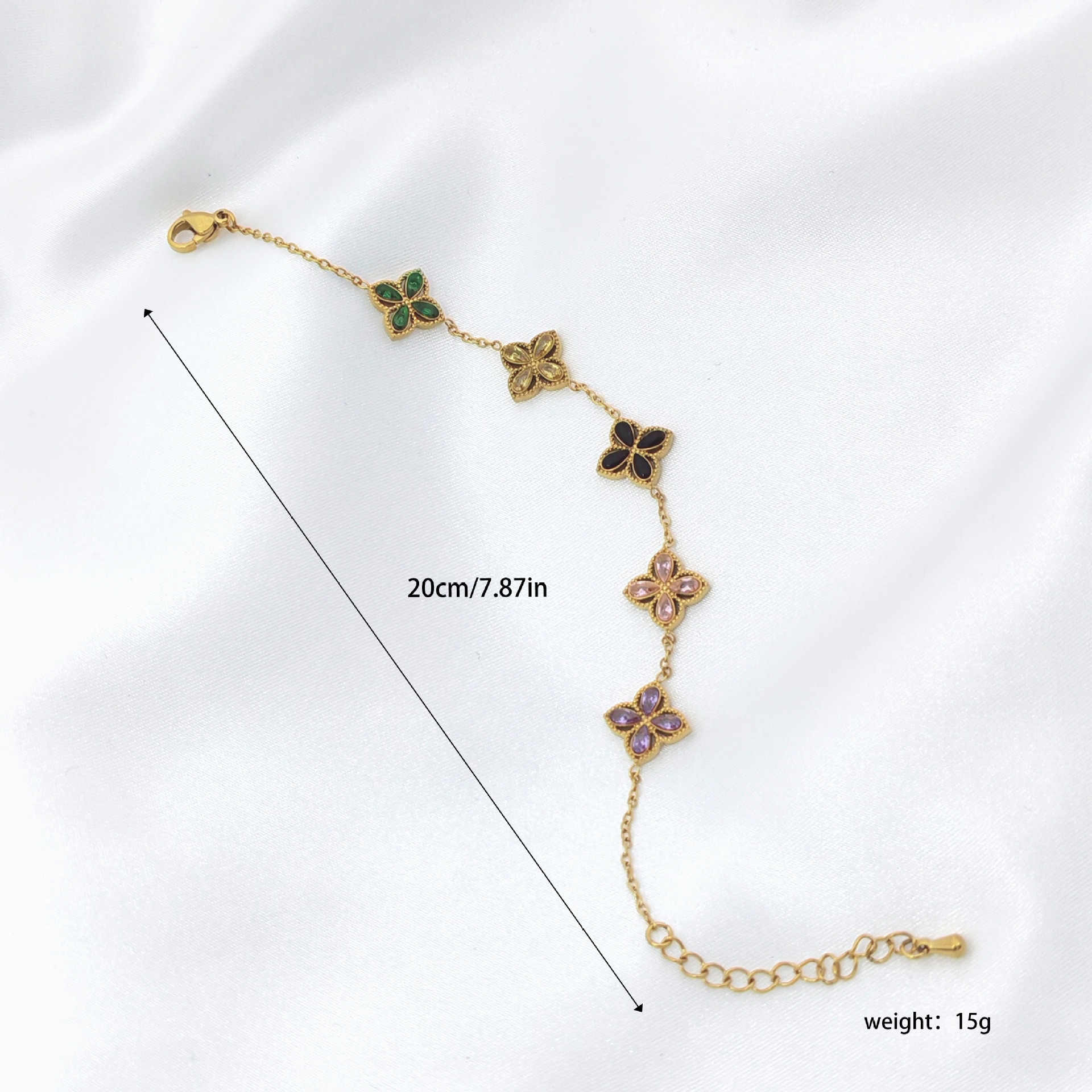 Cross-border European and American style 18K gold high-end feel bracelet, made of stainless steel, four-leaf clover and clover design, colorful and non-fading, factory direct sales premium bracelet details Picture