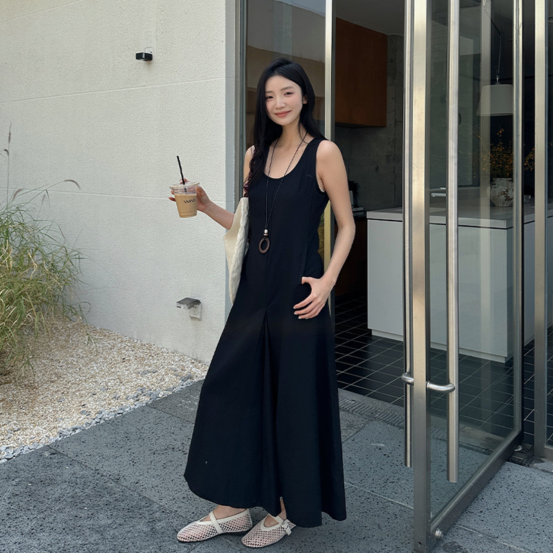 十三行女装新款日落系列 L2023 天丝无袖背心连衣长裙 韩系气质夏季新款女式衬衫款式长裙子