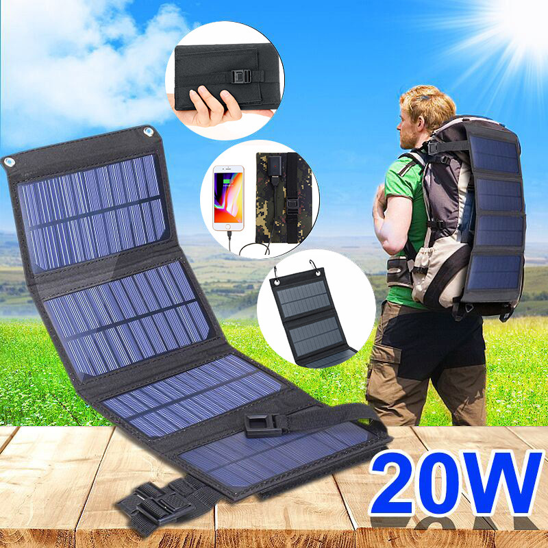 Cross-border exclusive black folding solar charger 20W single crystal outdoor portable emergency mobile phone and computer battery components