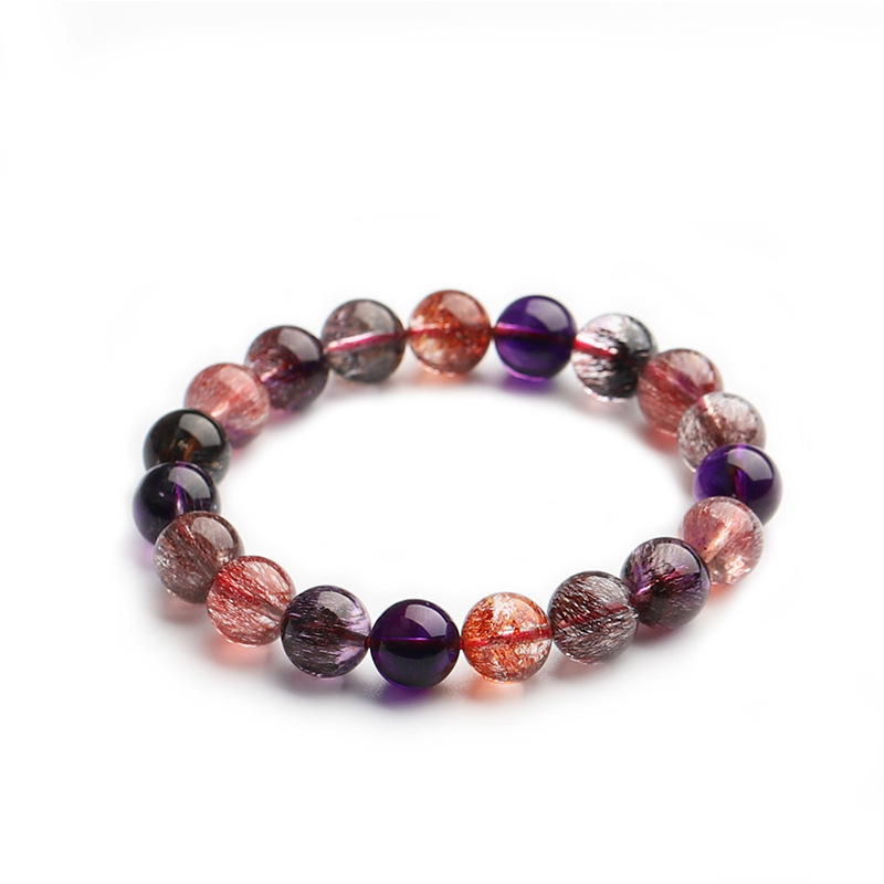 Lingyun Crystal Natural Crystal Bracelet, Super Seven Blackcurrant Fairy Purple Hair Crystal Gold Strawberry Bracelet and jewelry, fashionable and trendy Item Picture