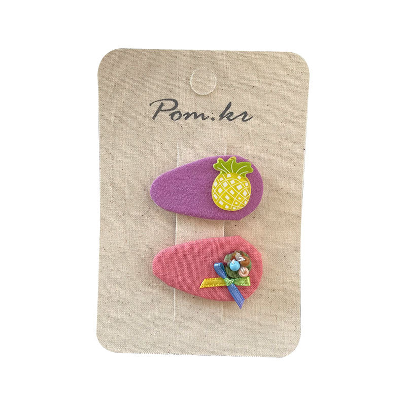 New Korean-style cloud children's hair clip, side broken hair bangs clip, bow, girl fruit series double set bye-bye hair accessory Item Picture