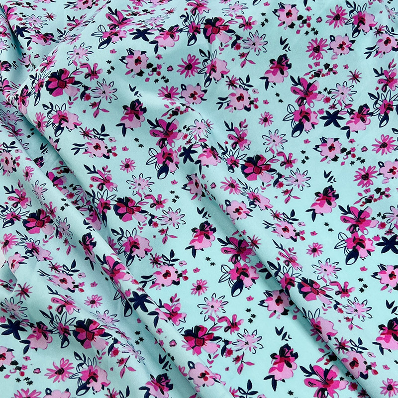 Small floral print dress, four-sided elastic fabric, export clothing, T-shirt, accessories, bags, colored woven jacquard fabric Specification image