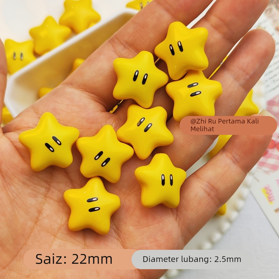 Baked paint acrylic straight-hole cute expression little star beads diy handcrafted pendant material Specification image