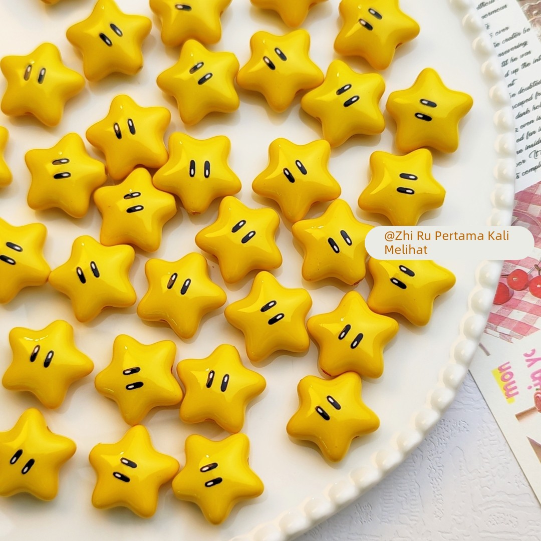 Baked paint acrylic straight-hole cute expression little star beads diy handcrafted pendant material details Picture