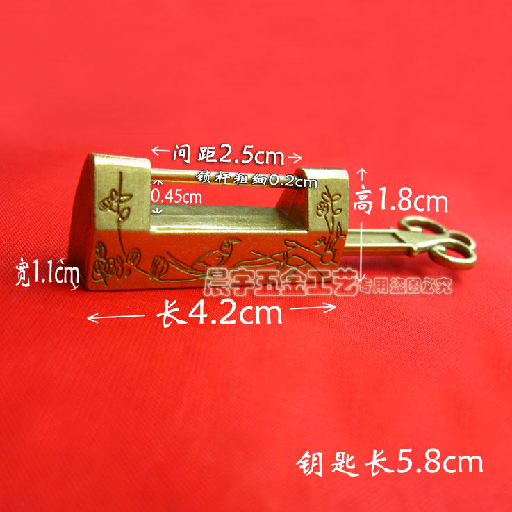 Bird lock, old-fashioned ancient-style lock, antique copper lock, Chinese-style lock, small bronze color mini aged retro lock, horizontal opening padlock pic 17
