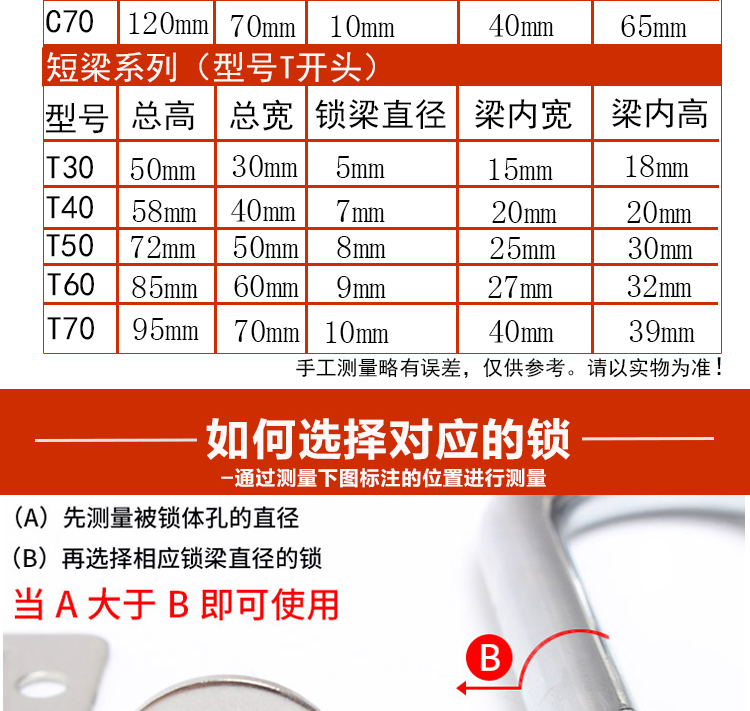 包邮 大门挂锁防盗锁 超B级小挂锁仿不锈钢挂锁 防水防锈通开锁头详情4