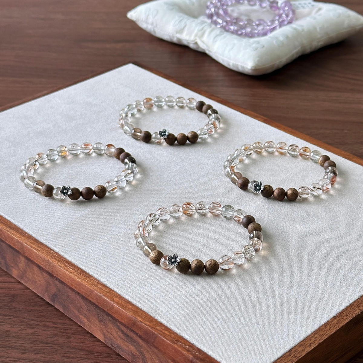 A natural black gold super seven crystal bracelet with double rings of agarwood, cold and exquisite, stacked and wealth-attracting magnetic field bracelet for women pic 13