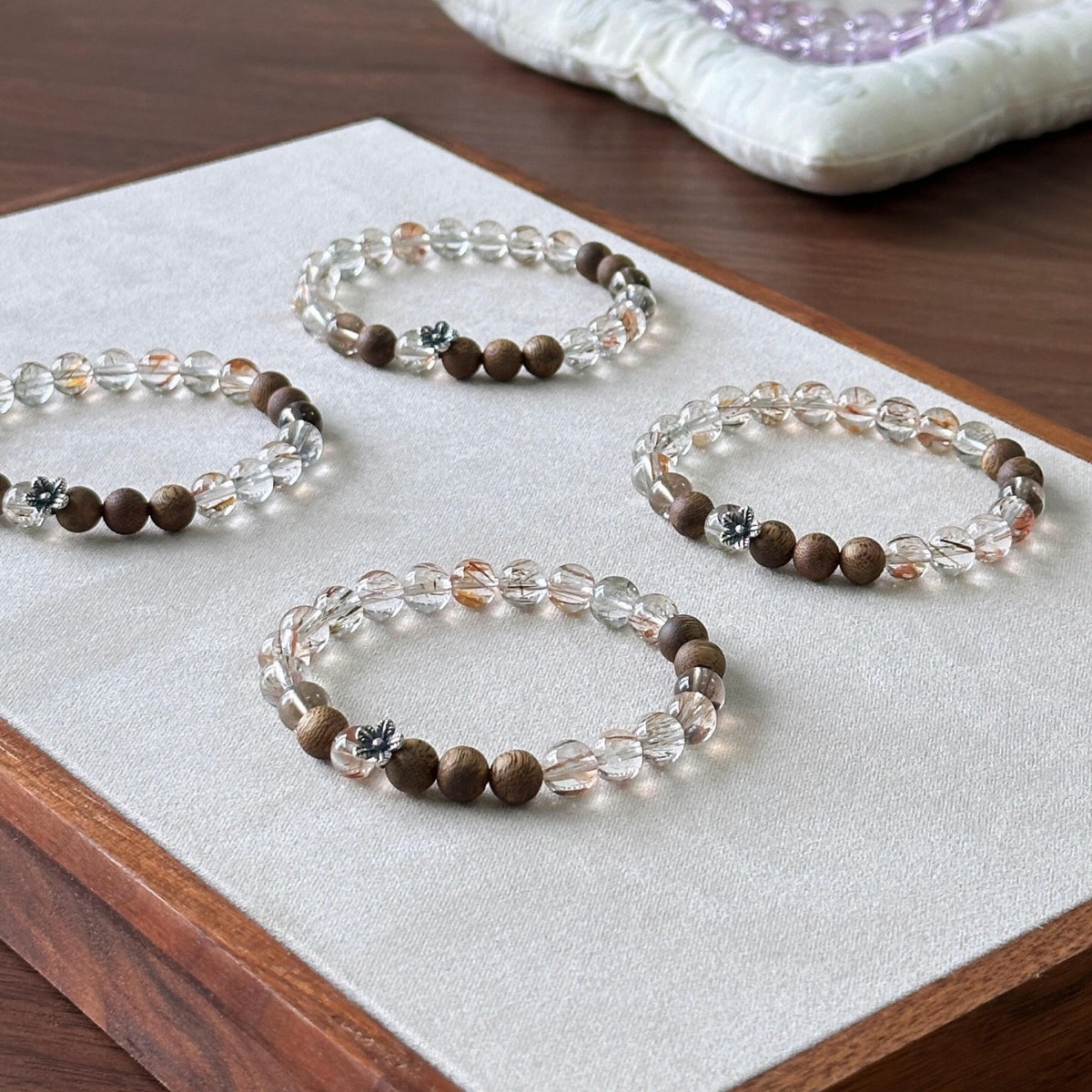 A natural black gold super seven crystal bracelet with double rings of agarwood, cold and exquisite, stacked and wealth-attracting magnetic field bracelet for women pic 10
