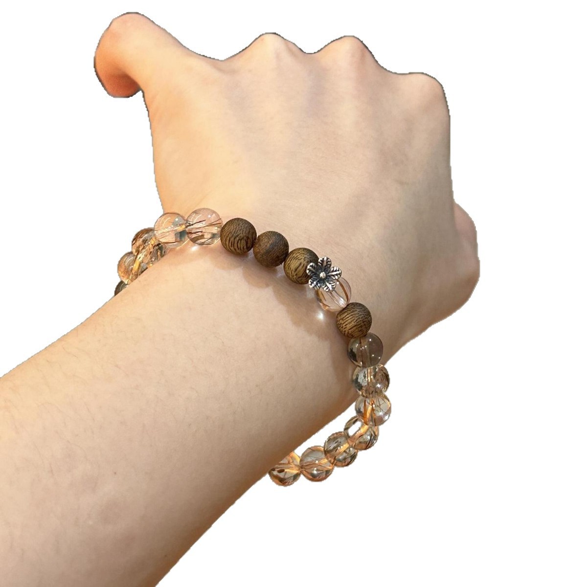 A natural black gold super seven crystal bracelet with double rings of agarwood, cold and exquisite, stacked and wealth-attracting magnetic field bracelet for women pic 9