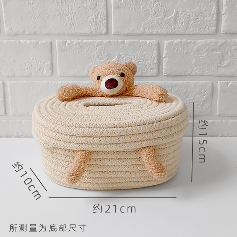 Creative cartoon Nordic-style rectangular cotton rope woven panda tissue box, home living room car tissue storage box Specification image